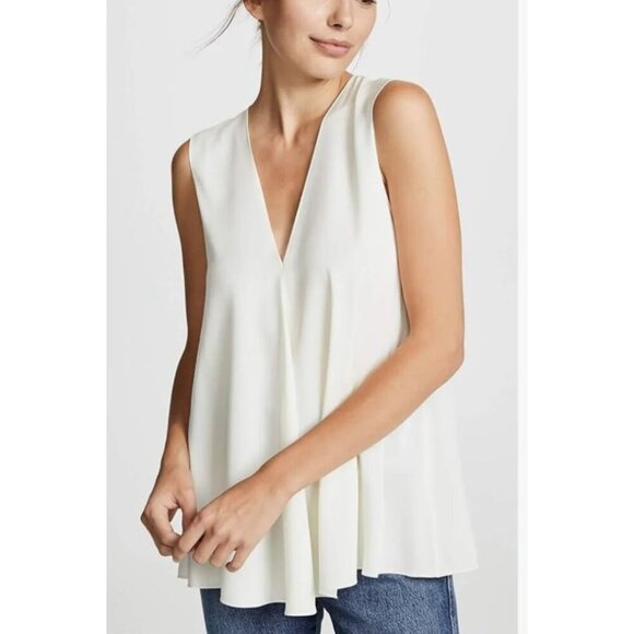 Theory NWT A Line V Neck Sleeveless Ivory Top Core Street Silk Size P or 0 - Picture 1 of 6